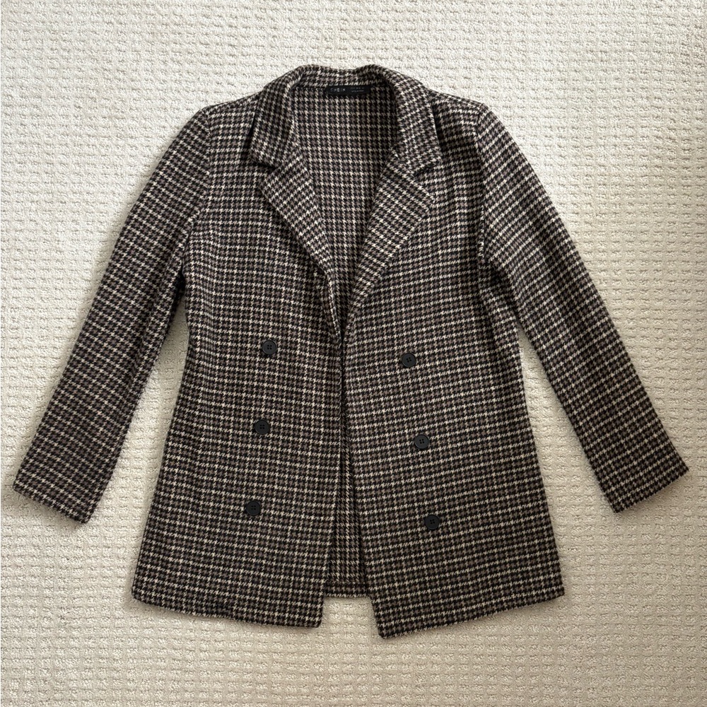 SHEIN Women’s Brown/Cream/Black Houndstooth Blazer